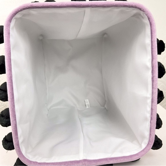 Lavender velvet chenille pom pom trim storage bin basket container - Picture 3 of 8
